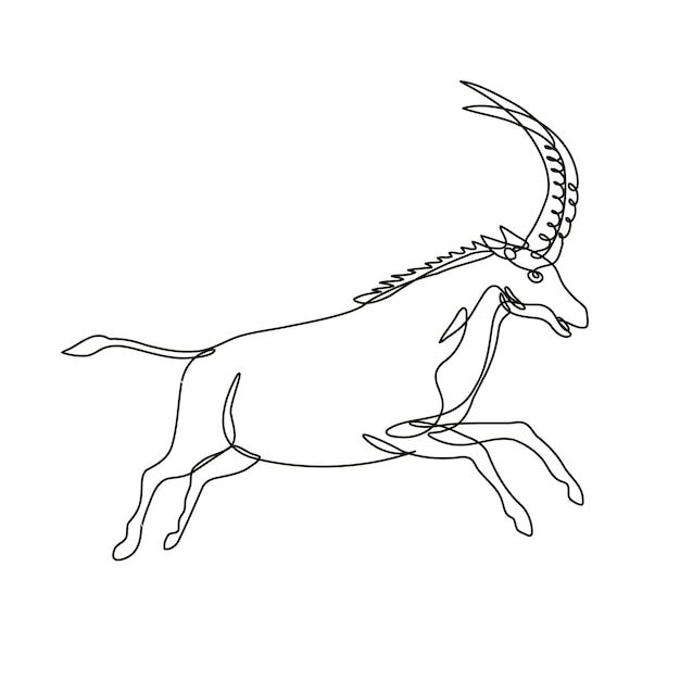 Vector black sable antelope or hippotragus niger jumping continuous line drawing