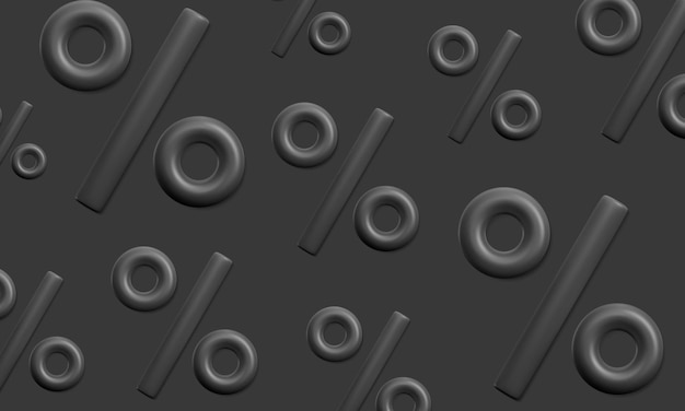 Black sale banner with 3d realistic percent symbol of random size pattern Vector illustration