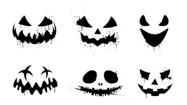 Premium Vector  Black scary, funny and horror faces of halloween pumpkin  or ghost.