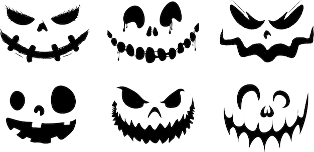 Premium Vector | Black scary halloween faces