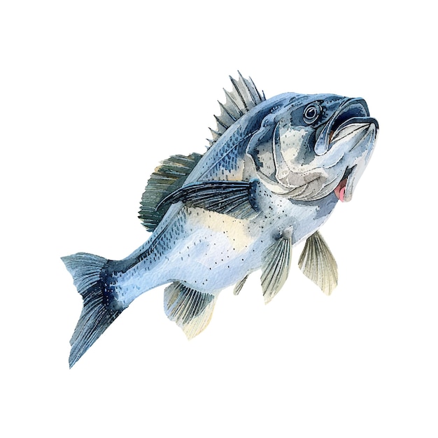 Vector black seabass vector illustration in watercolour style