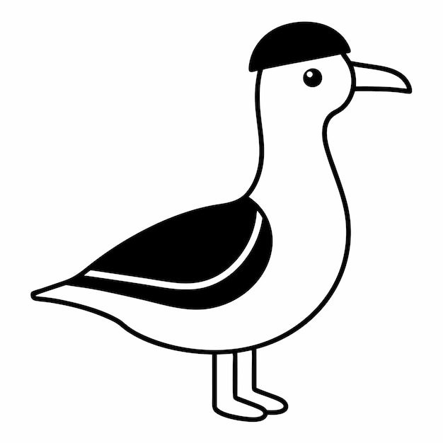 黒い海鳥とキャップラインアートベクトルイラスト