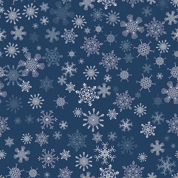 Black seamless Christmas pattern with different snowflakes