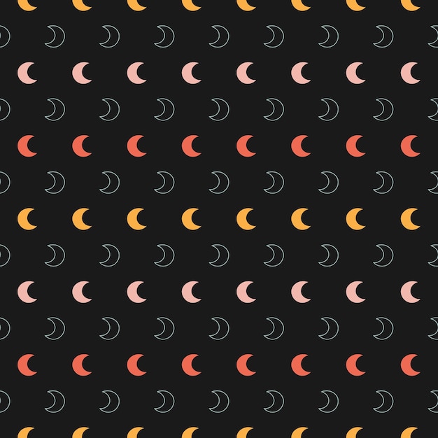カラフルな月と黒のシームレスなパターン