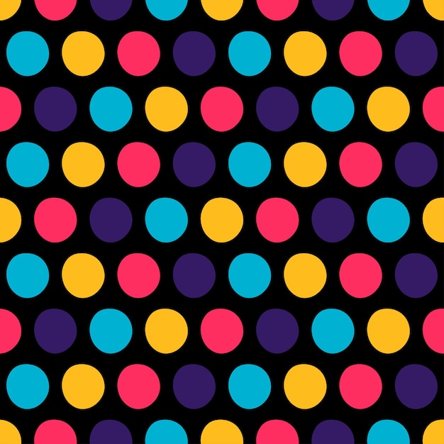 Black seamless pattern with colorful circles.