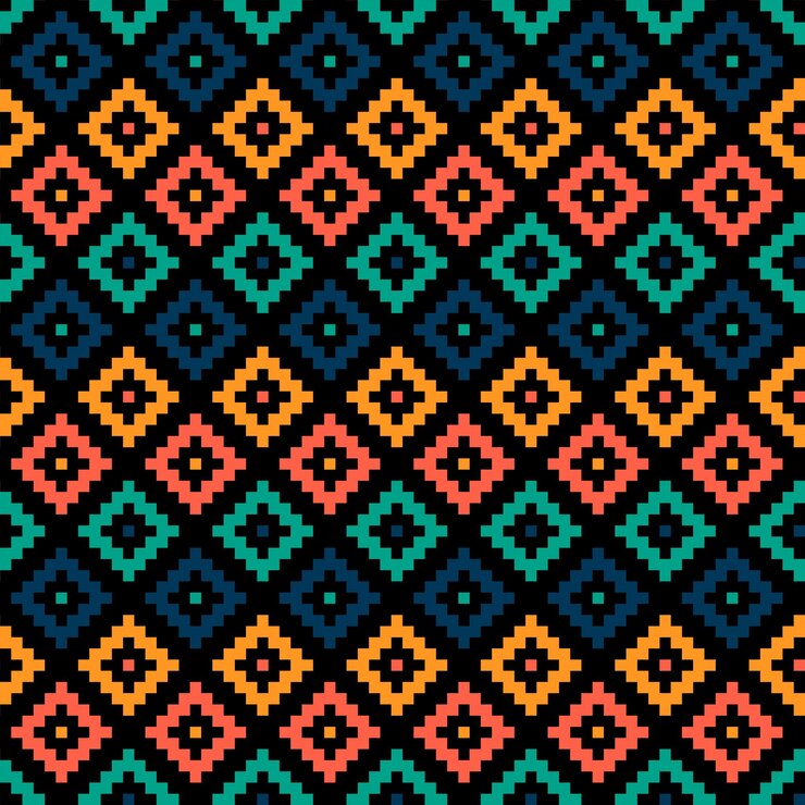 Vector black seamless pattern with colorful kilim design