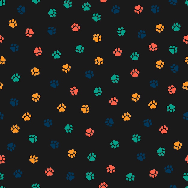 Black seamless pattern with colorful outline flowers