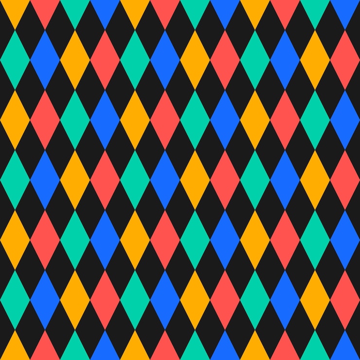 Vector black seamless pattern with colorful rhombuses