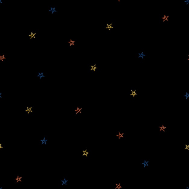 Black seamless pattern with colorful stars.