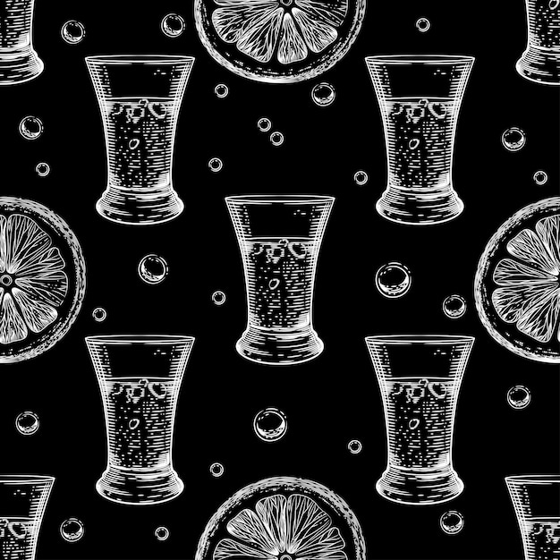 Black seamless pattern with the image of alcoholic beverages.