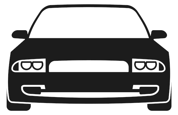 Vector black sedan icon urban car front view isolated on white background