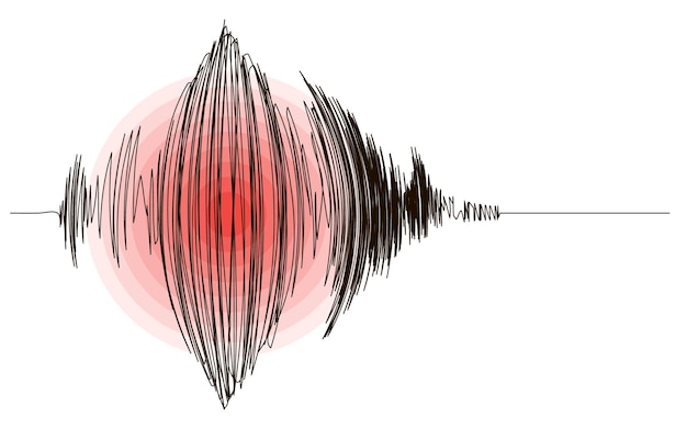 Вектор Черная сейсмограмма землетрясения с красными кругами