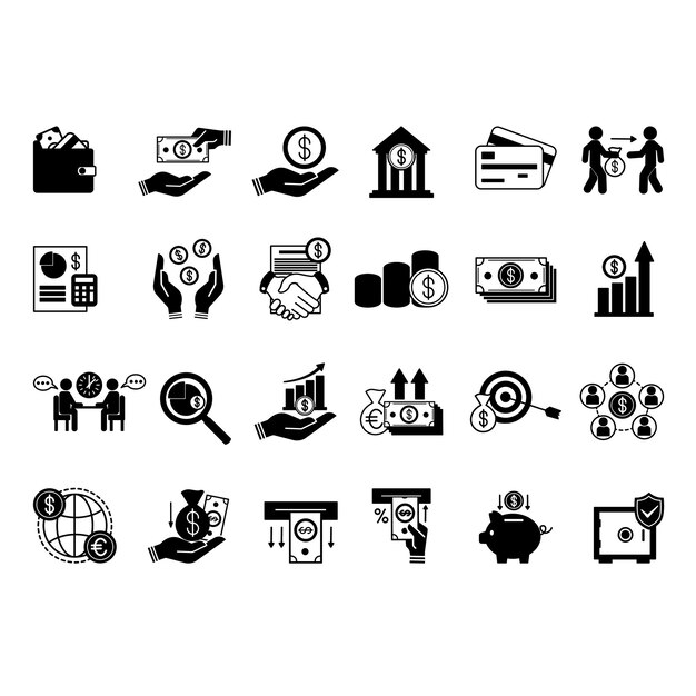 Vector black set of finance icons