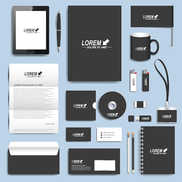black set of vector corporate identity templates modern business stationery design