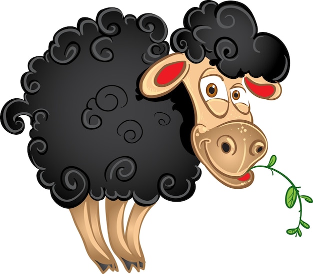 Vector black sheep with blade of grass