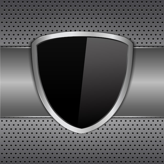 Vector black shield on metal background