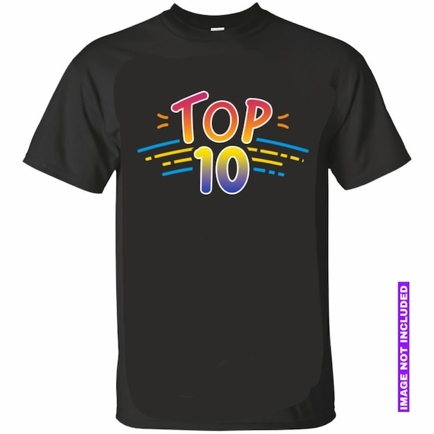 a black shirt with the top of the top that says top 10