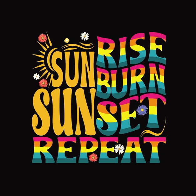 rise burn sunset이라는 단어가 있는 검은색 셔츠가 반복됩니다.