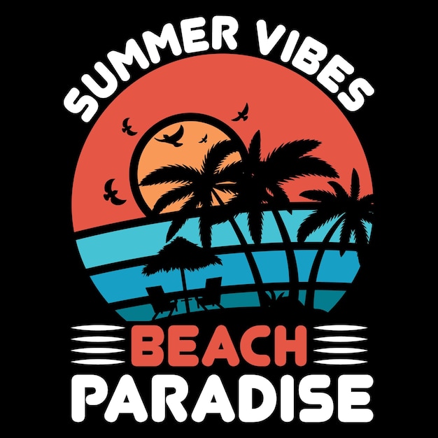 Черная рубашка с надписью Summer Vibes Beach Paradise.