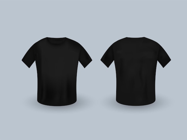 Vector black short sleeve realistic t-shirt mockup on gray background.