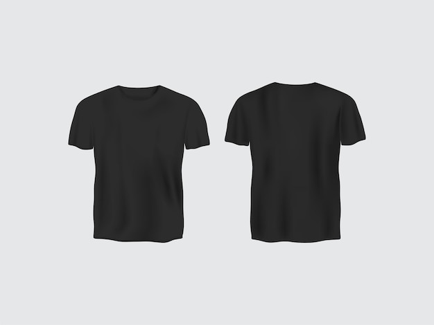 Vector black short sleeve realistic t-shirt mockup on white background.