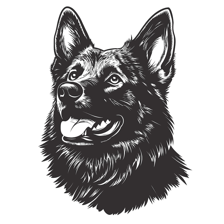 Vector black silhouette of a american alsatian