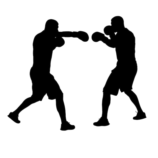 Black silhouette of an athlete boxer on a white background