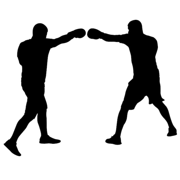 Black silhouette of an athlete boxer on a white background