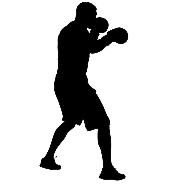 Black silhouette of an athlete boxer on a white background