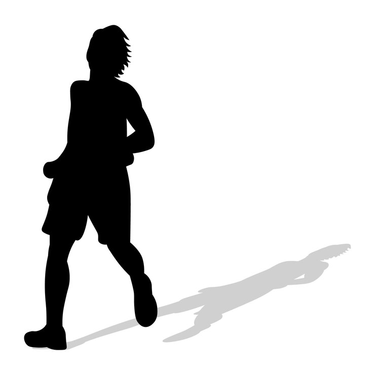 Vector black silhouette of an athlete runner with shadow athletics running cross sprinting jogging walking