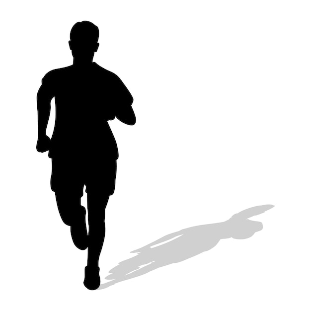 Vettore silhouette nera di un atleta corridore con ombra atletica corsa cross sprint jogging camminare