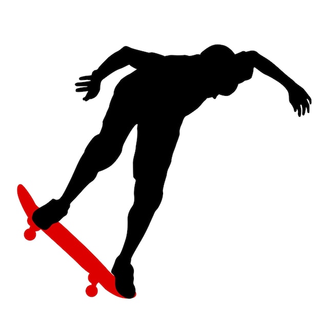 Черный силуэт спортсмена-скейтбордиста в прыжке