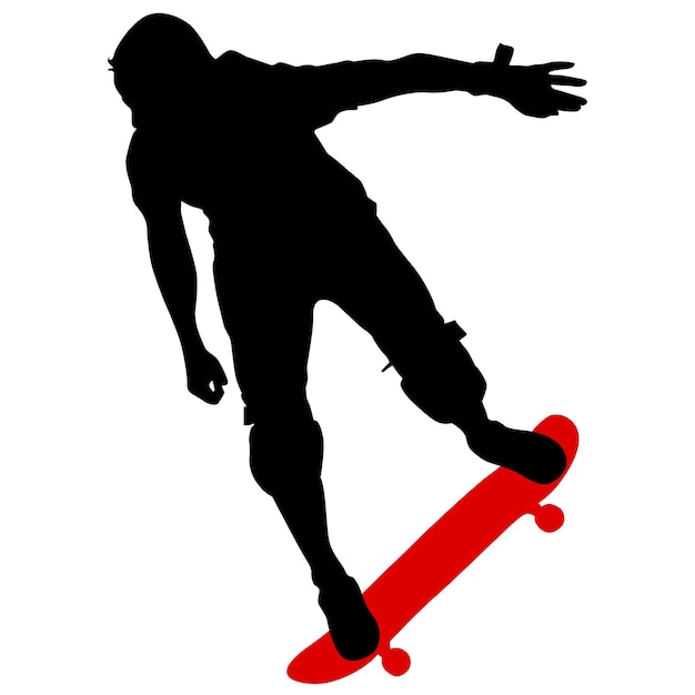 Black silhouette of an athlete skateboarder in a jump