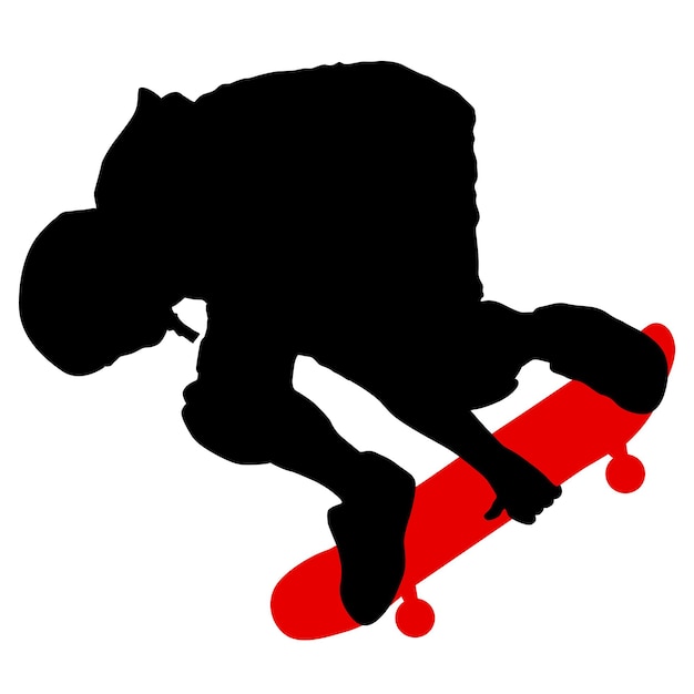 Black silhouette of an athlete skateboarder in a jump