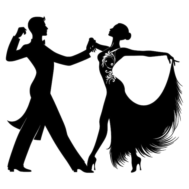 Black silhouette of Ballroom dancer silhouette couple dancing vector