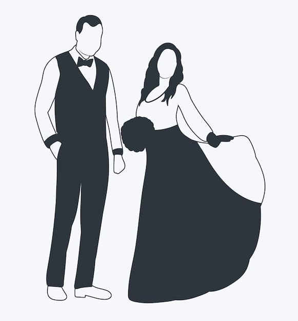 Black silhouette of a bride in a wedding dress