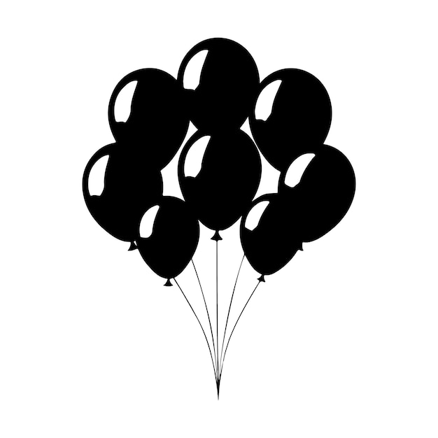 Black silhouette of bunch of balloons with ribbons