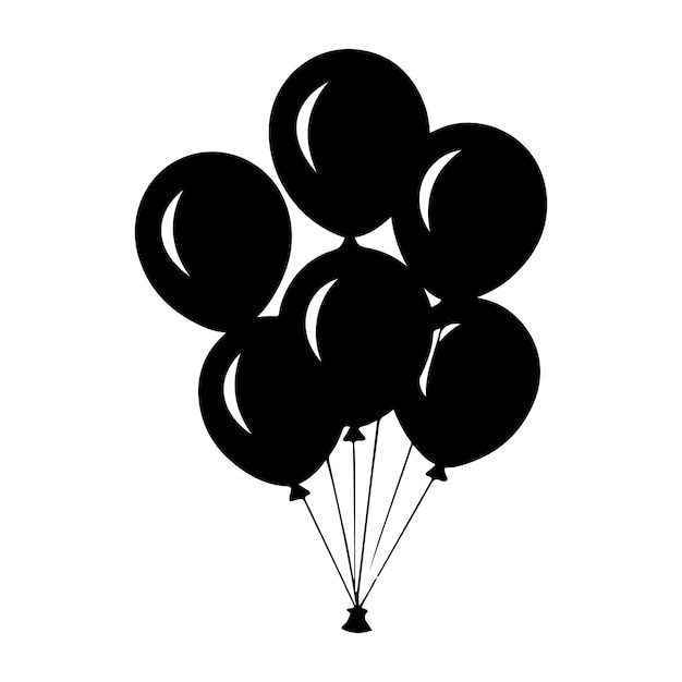 Black silhouette of bunch of balloons with ribbons