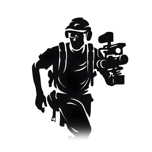 Vector black silhouette of cameraman on white background