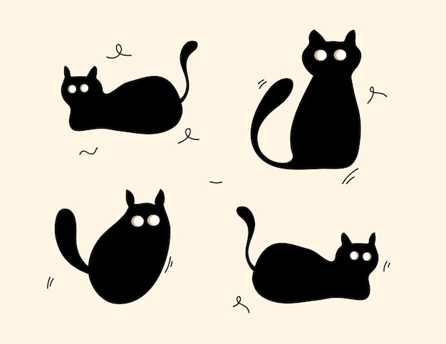 black silhouette cat bundle set for halloween event design vector