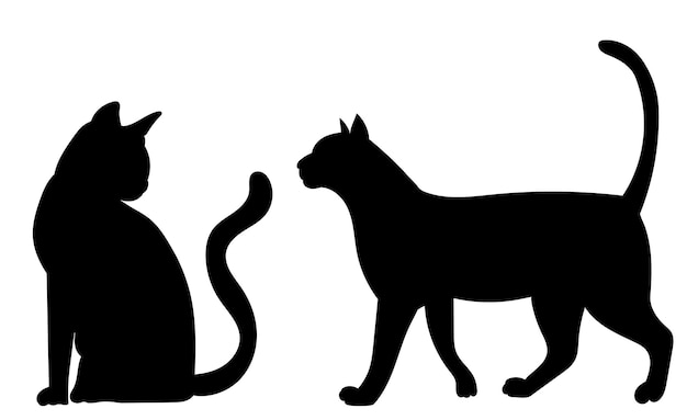 Vector black silhouette of a cat, isolated, vector