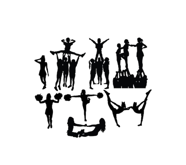 A black silhouette of cheerleaders with the word cheer on the bottom.