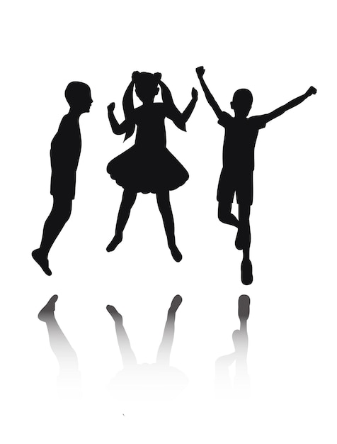 Vector black silhouette of a child jumping