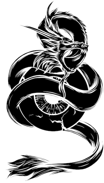 Vector black silhouette of chinese dragon around the eye