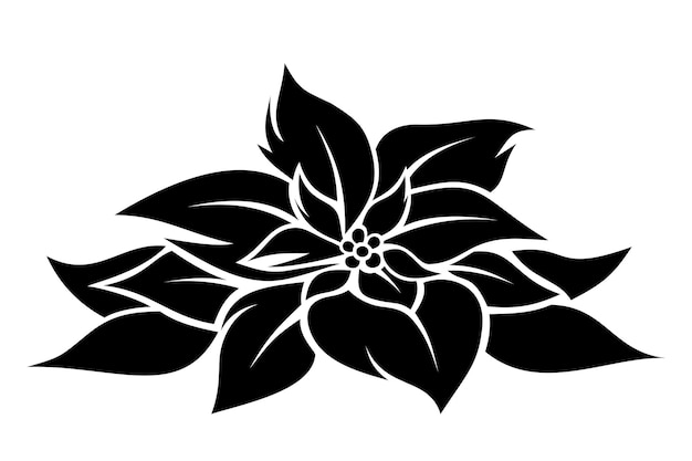 Vector black silhouette of christmas poinsettia flower on a white background