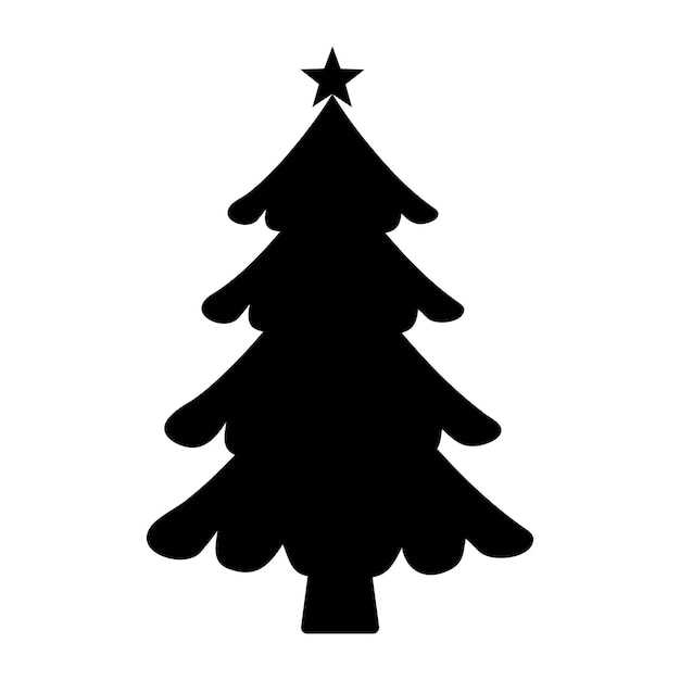 Sagoma nera dell'albero di natale abete icona nera isolata su sfondo bianco