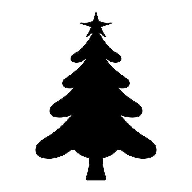 Vector black silhouette of christmas tree fir tree black icon isolated on white background