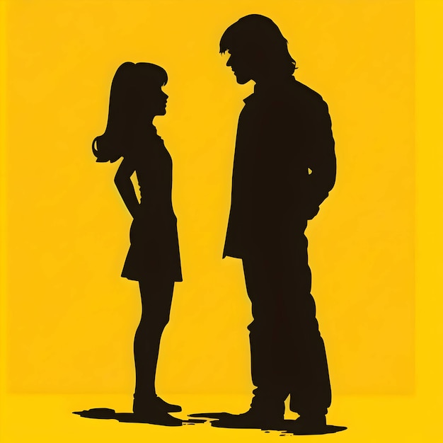 Black silhouette of couple on yellow background