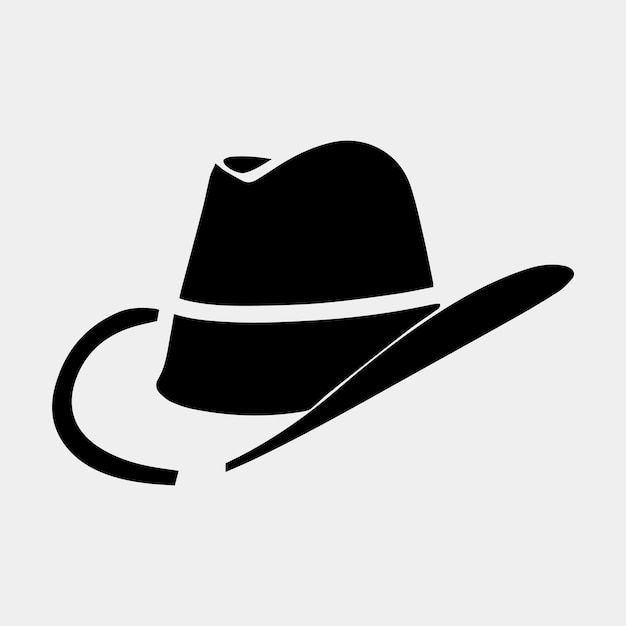 Una silhouette nera di un cappello da cowboy con uno sfondo bianco.