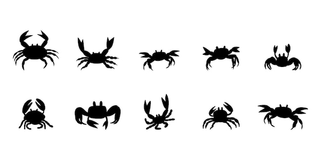 Black silhouette crab Vector hand drawn kids illustration Sea ocean Underwater world